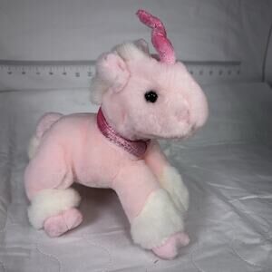 Vintage 2001 Commonwealth Unicorn Pink Small Plush Stuffed Animal 10”
